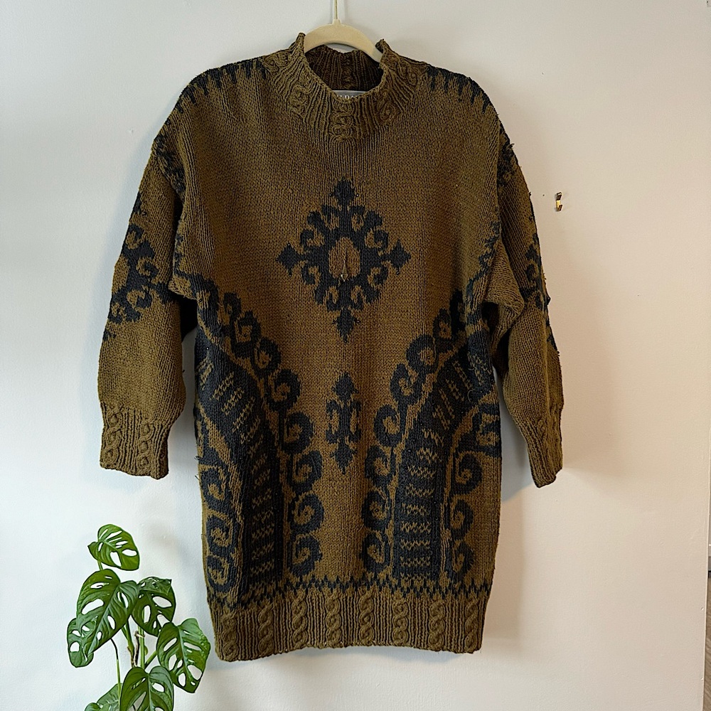 BALDANZA 80s GREEN KNIT BEADED SWEATER DRESS